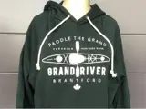 A forest green Paddle the Grand River Brantford hoodie